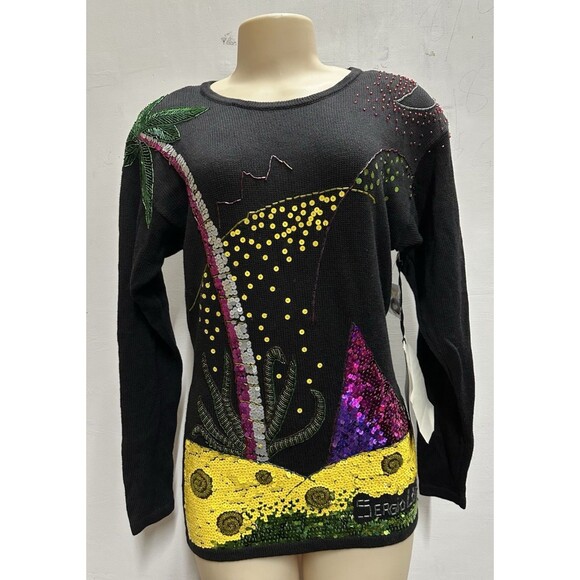 SEMPLICE Sergio Lopez women size small pullover black sweater sequins and beads - Picture 3 of 8